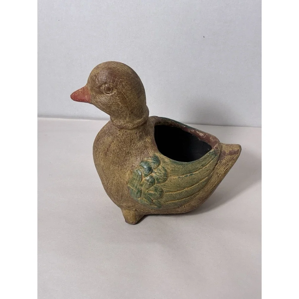 Vintage Hand-Painted Ceramic Duck Planter Antique Small Heavy